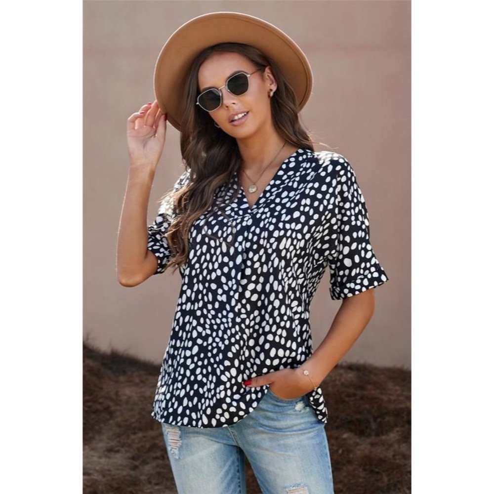 Black And White Print Pullover Tunic Top